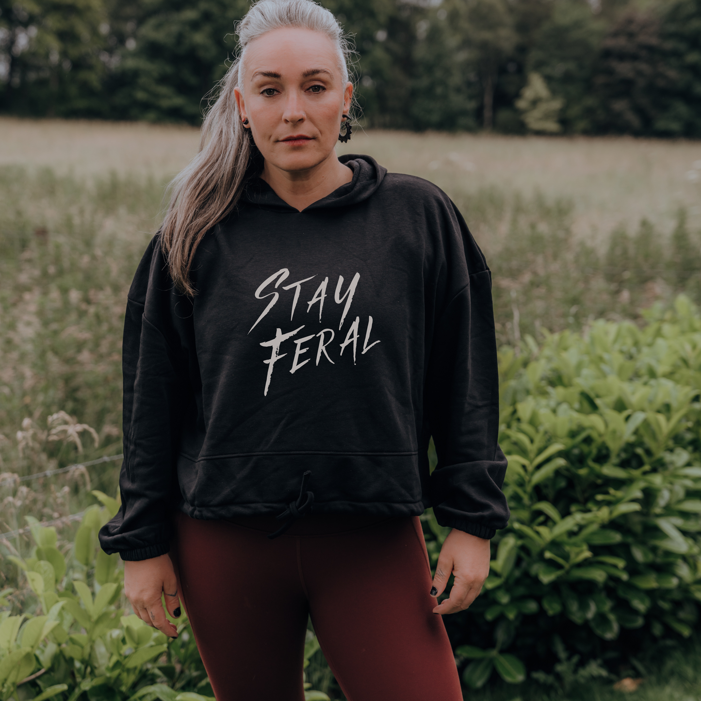 Stay Feral Cropped Oversized Hoodie