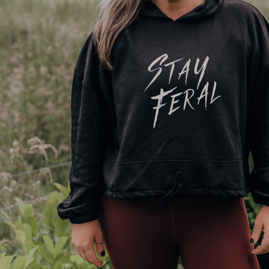 Stay Feral Cropped Oversized Hoodie